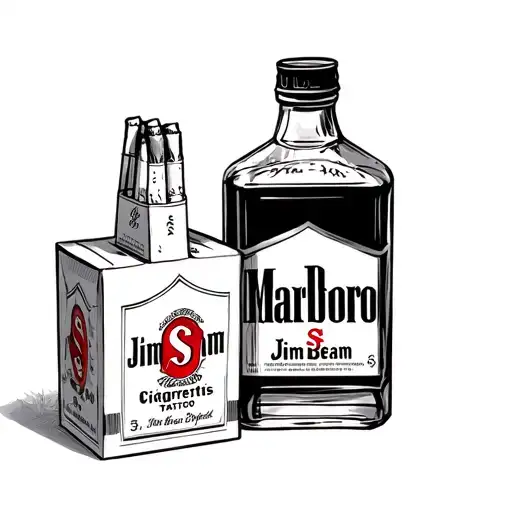 Jim Beam Bottle And A Box Of Marlboro Cigarettes With The Initial S Incorporated