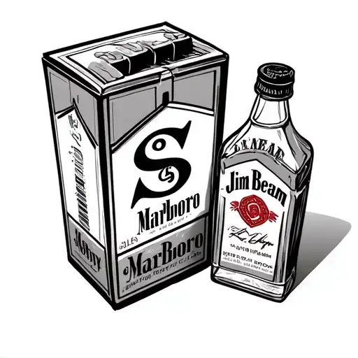 Marlboro Cigarette Box And Jim Beam Bottle With The Initial S As Center Point