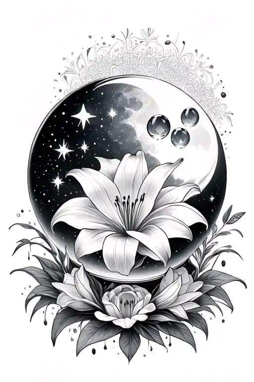 Crystal Ball Lillies Stars Moon Mandala Design Incorporating