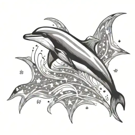 Dolphin Leaping Over Stars Forming The Shape