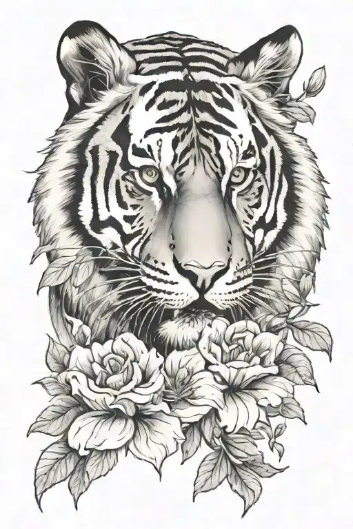 Tiger With Flowers