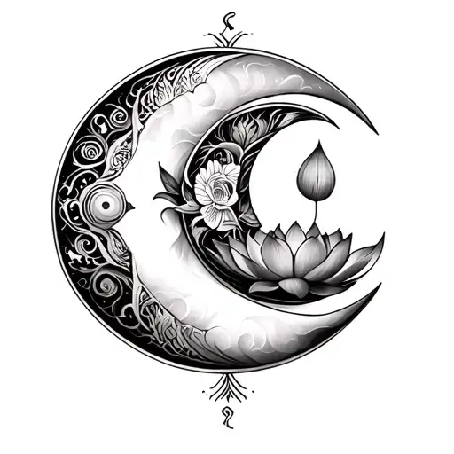 Lotus And Crescent Moon