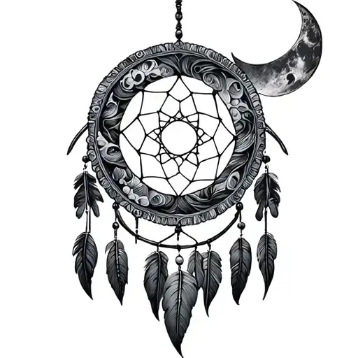 Dream Catcher With Moon Made Entirely Of Intricate
