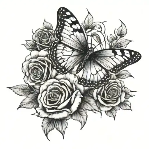 Butterfly And Roses With Sun Rays