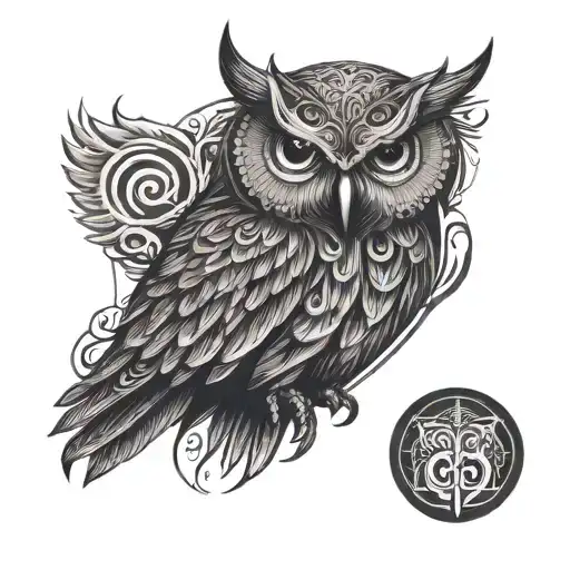 Owl With Spiritual Symbol Merging