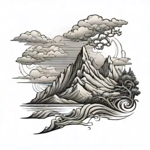 Mountain And Ocean Arm Sleeve Tattoo Design