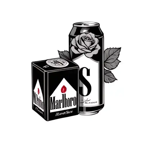Marlboro Cigarette Box And Small Beer Can With Initial S With Roses
