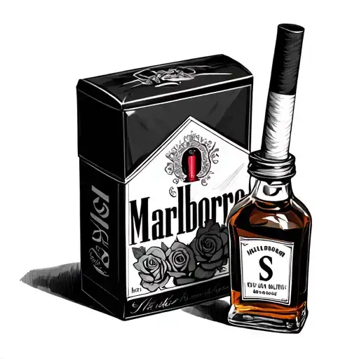 Marlboro Cigarette Box And Small Whiskey Bottle With Initial S With Roses