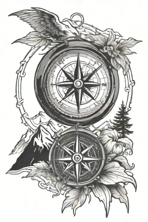 Mountains And A Dog Paw Inside A Compass