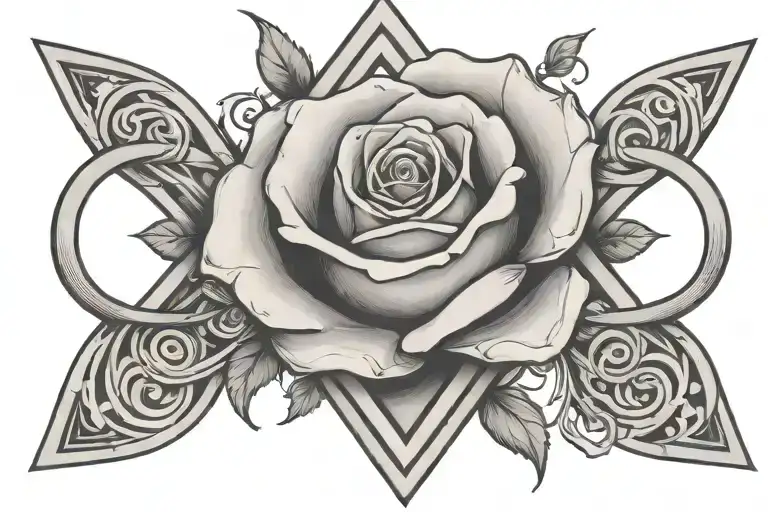 Simple Infinity Sign With A Rose Intertwined To One Side And A Triangle Charm On The Other