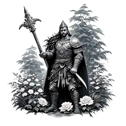 A Warrior In A Garden Scene