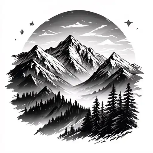 Men's Sleeve With Mountain Scene