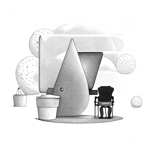 Astronaut Sitting On A Beach Chair With A Laptop Surrounded By Coffee Cups