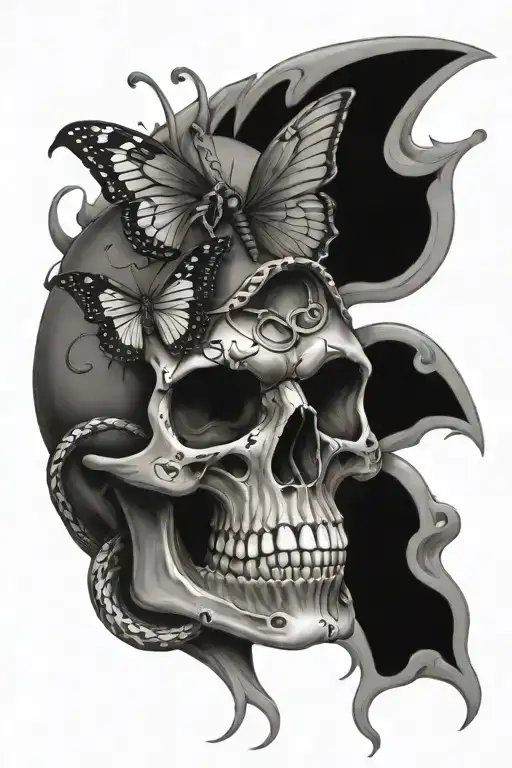 Skull With Butterfly And Snake