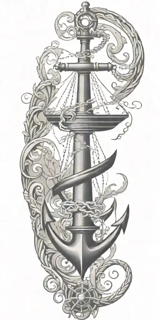 Filagree Sleeve With Nautical Elements Like Anchors