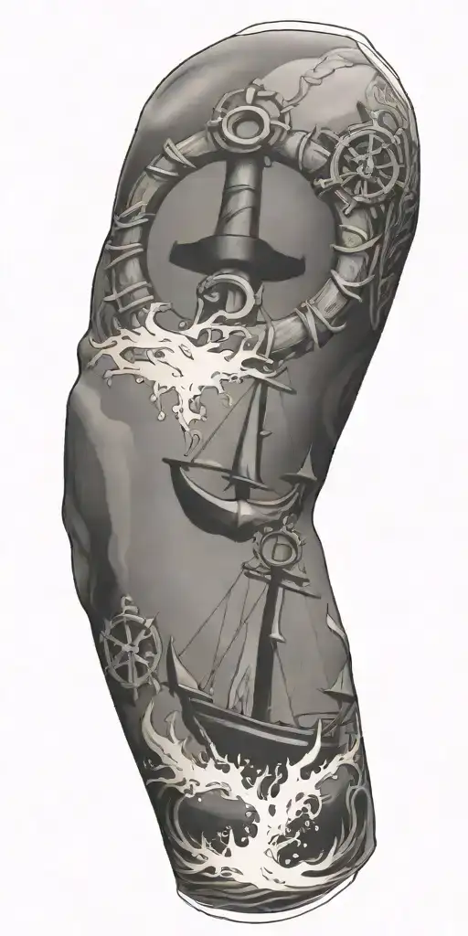 Full Sleeve With Nautical Elements Like Anchors