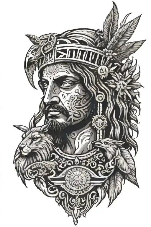 Full Statue Of Christ The Redeemer Surrounded By Amazonian Animal And Indian Heads