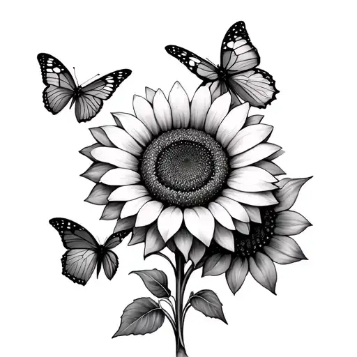 Sunflower And Butterflies