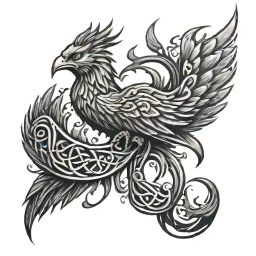 Phoenix And Viking Runes Intertwined