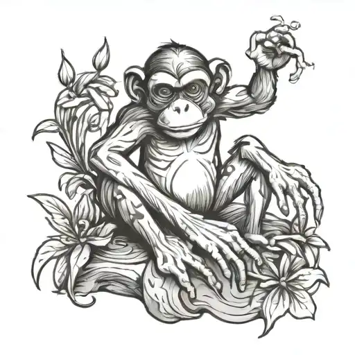 Monkey Sat Down And A Frog Back Flipping Over The Monkey
