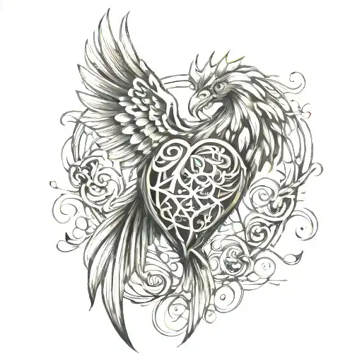 Heart Made Of Wire With Phoenix Rising