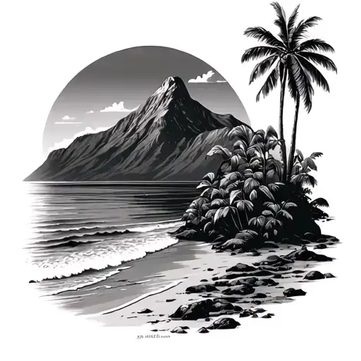 Mountain Beach Scene With Palm