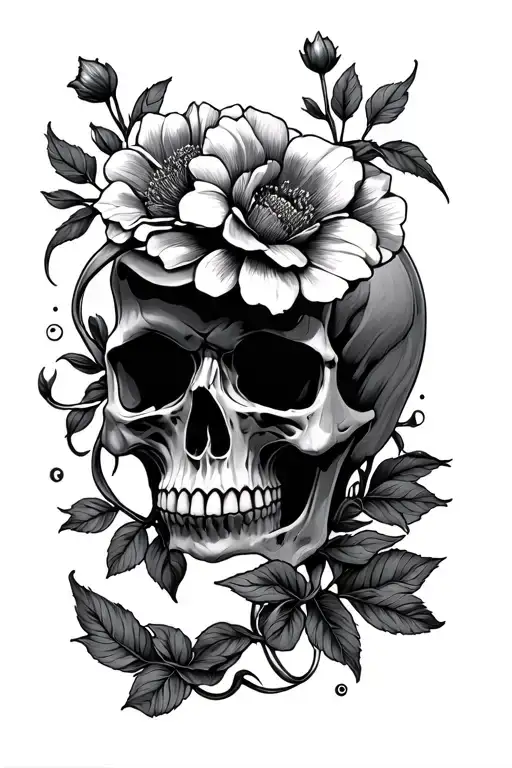Skull And Flowers Intertwined