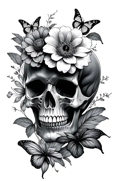 Flowers Skull Butterfly
