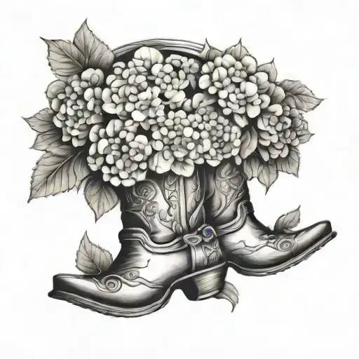 Bouquet Of Hydrangeas In A Cowboy Boot