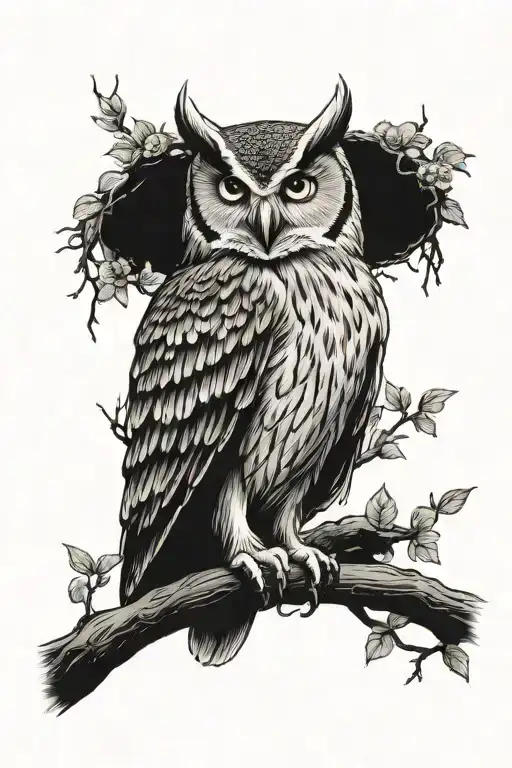 Patience With A Owl Perched On A Branch
