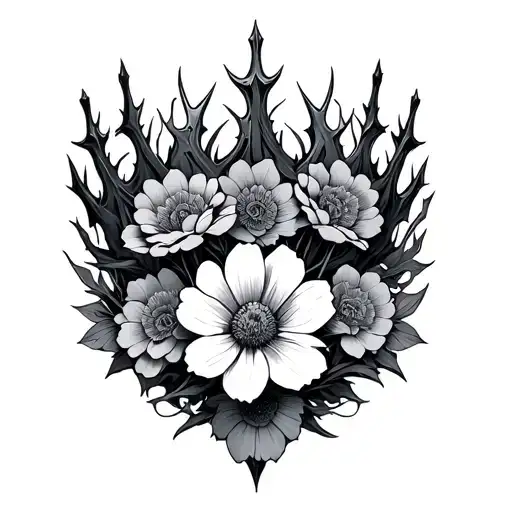 Thorn Crown Surrounded By Bold Flowers