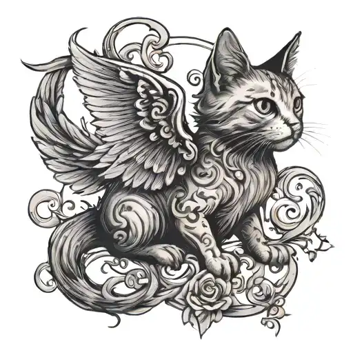 Whymsical Cat With Wings In Sky