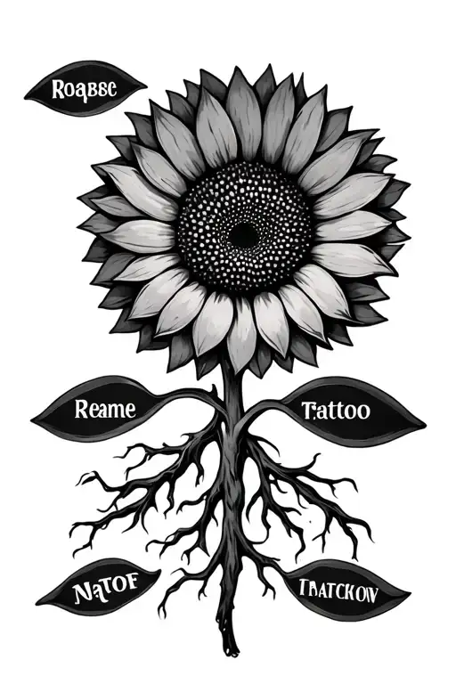 Sun Flower With Roots And 3 Names Incorporated