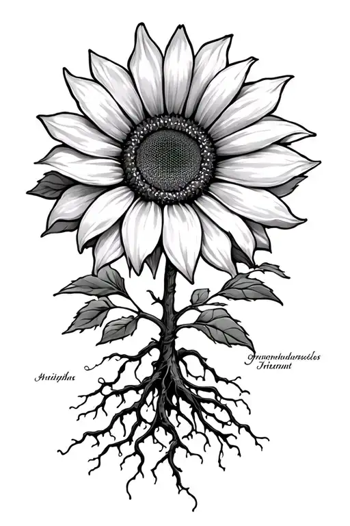 Sun Flower With Roots And 3 Names In The Roots Growing