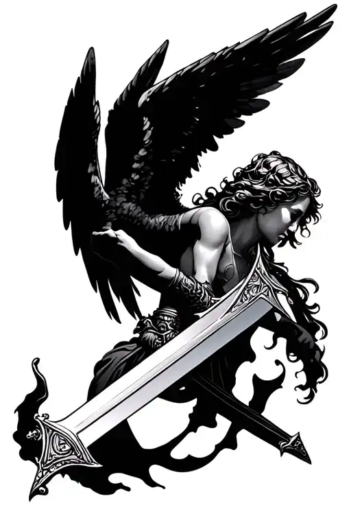A Angel Holding Sword And Hes Wings Wrap Around My Forearm
