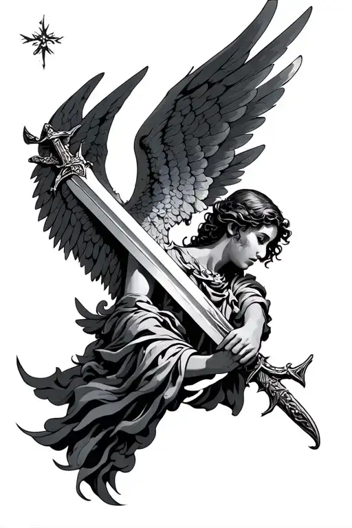 A Angel Holding Sword And Hes Wings Wrap Around My Forearm