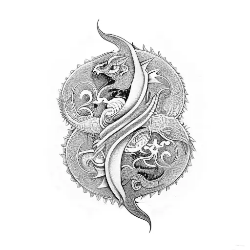 Uruboros Dragon With Ying-yang And Tribal Work