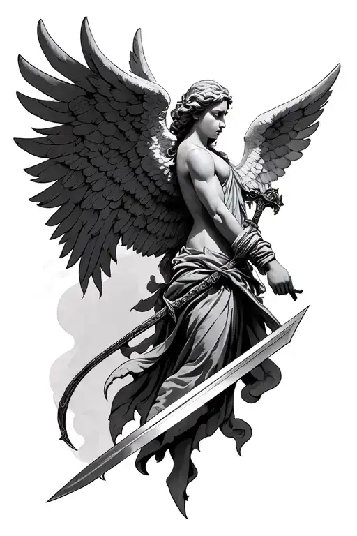 A Angel Holding Sword And Hes Wings Wrap Around My Forearm