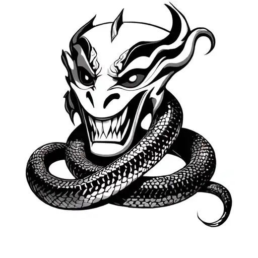 Oni Mask With Snake Coiling
