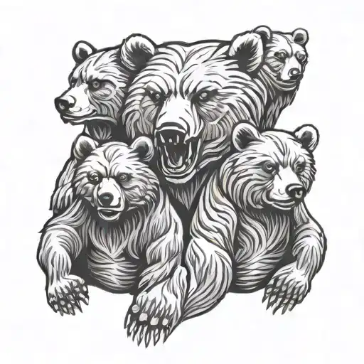 Bear Totem With Faces Of Three Bears Sitting
