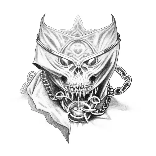 Hooded Demon Biting Into A Heart Wrapped In Chains