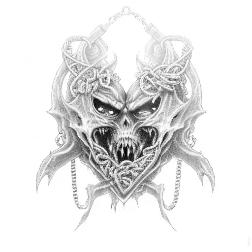Hooded Demon Biting Into A Heart Wrapped In Chains