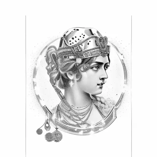 A Victorian-inspired Portrait Of The Greek Goddess Athena Surrounded By Sparkles And Glitter