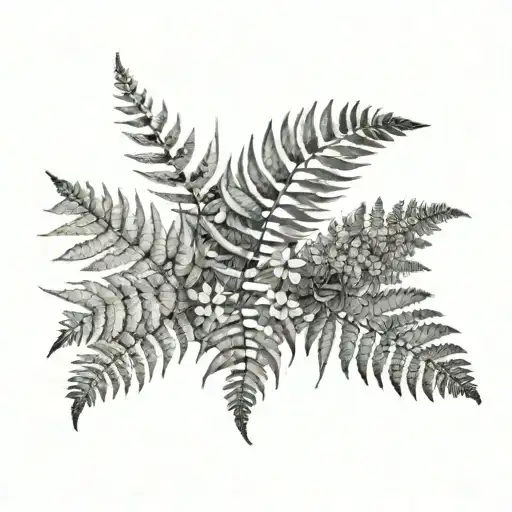 Ferns And Flowers With A Sun On A Back