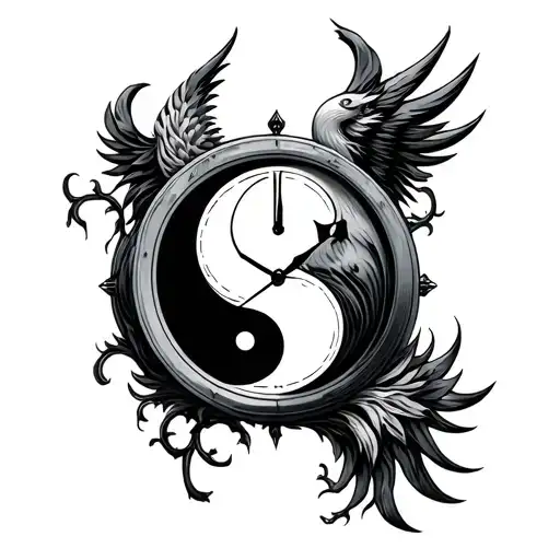 Phoenix Snack Clock Yin Yang Symbol Merging