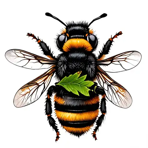 Bumble Bee Carrying A Leaf