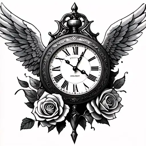 Rosses Small Clock Angel Wing Left Side Knife Right Side