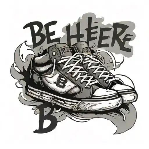 Basic Athletic Shoe Not Carton Shoes With 'Be Here' Written Behind Or Below It