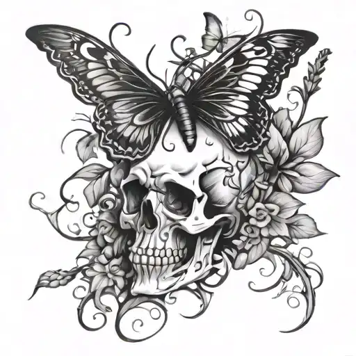 Skull Vines Butterflies Flying