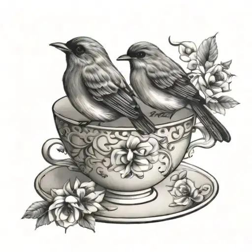 Teacup And Robin Bird